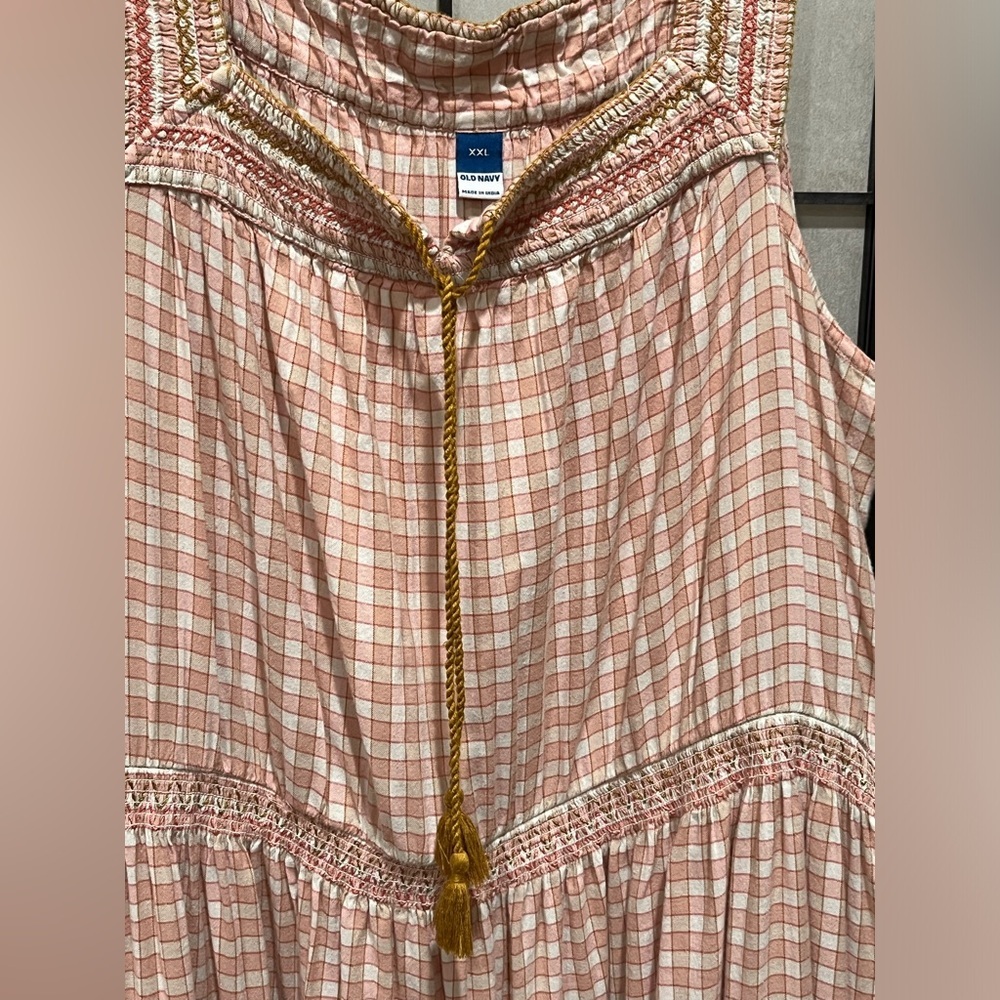 OLD NAVY SLEEVELESS WAIST DEFINED Pink Checkered COTTAGECORE MAXI Dress SIZE XXL - Picture 8 of 11